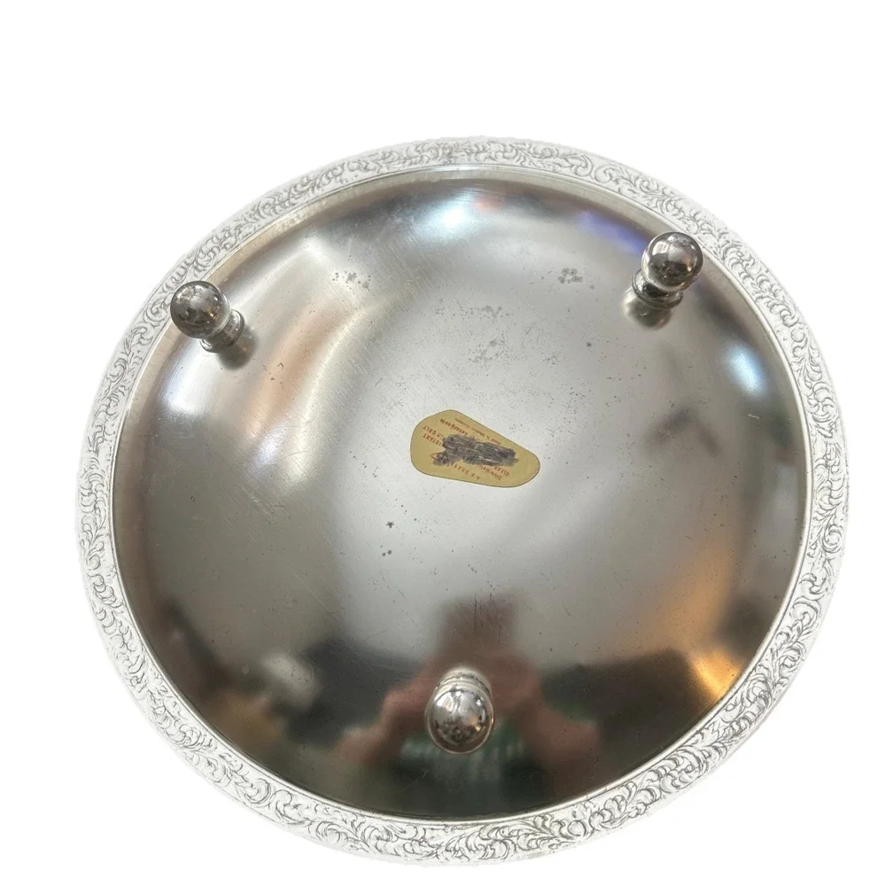 Vintage EP Brass Germany Brushed Silver Plate / Brass Footed Candy Dish Tray
